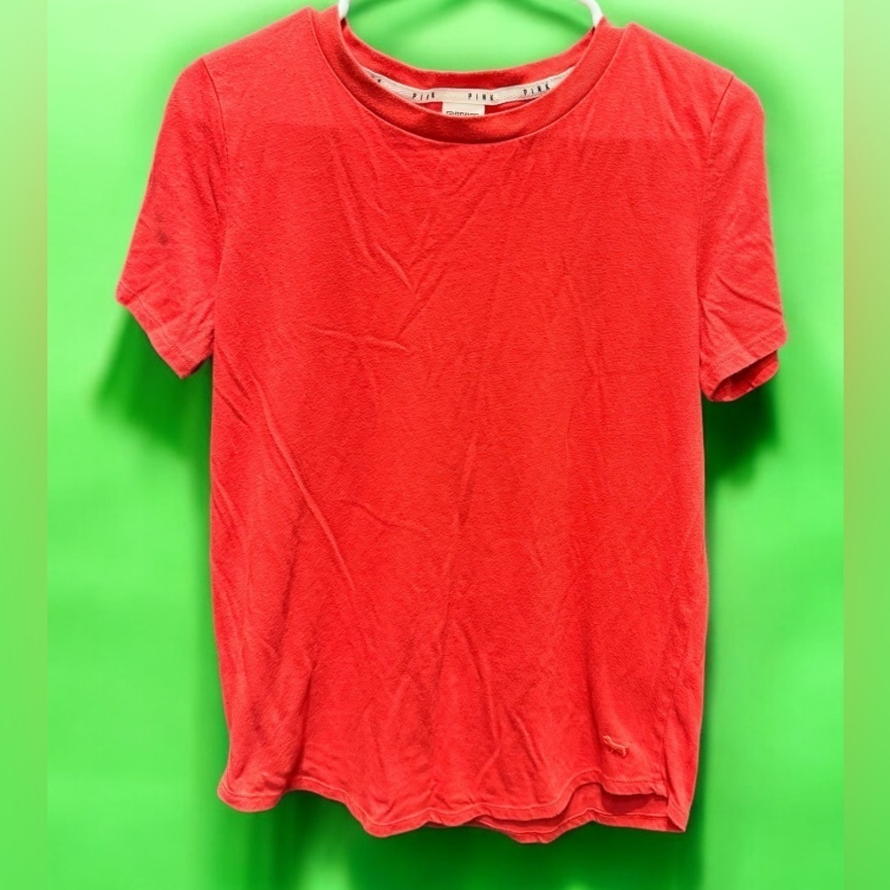 PINK VICTORIA SECRET Red Crew Neck sleep T-Shirt MEDIUM